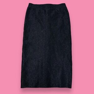 Bebe Metallic Shimmer Black Full Zip Bodycon Gothic Bandage Pencil Skirt Size XS